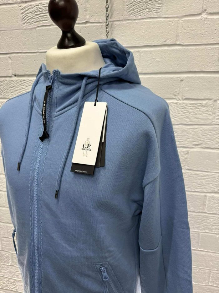 CP Company Diagonal Raised Fleece Goggle Hoodie in Riviera Blue - Image 4