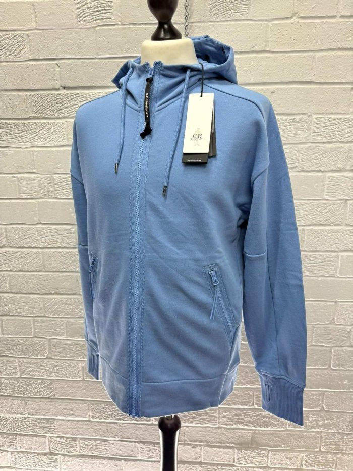 CP Company Diagonal Raised Fleece Goggle Hoodie in Riviera Blue - Image 5