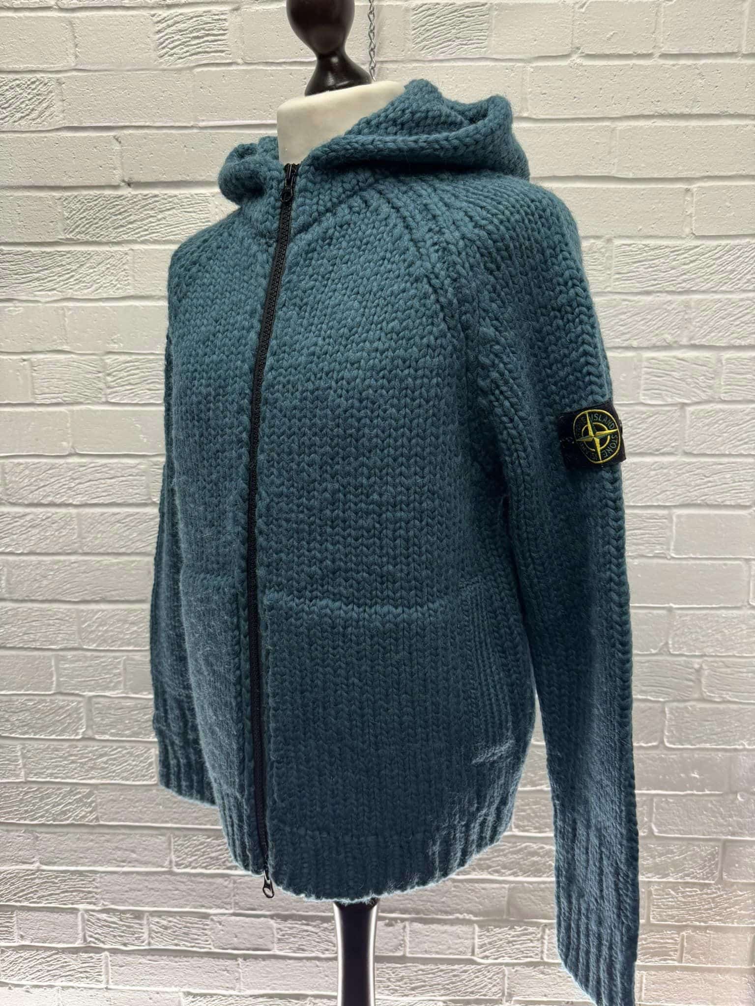 STONE ISLAND 544D4 Hooded cardigan knit in pure wool -Dark teal