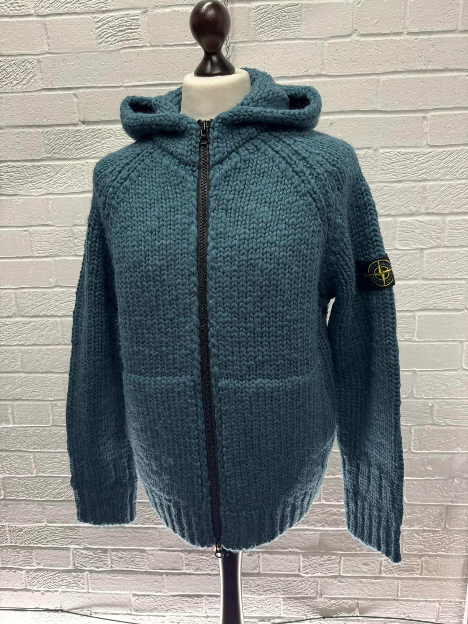 STONE ISLAND 544D4 Hooded cardigan knit in pure wool -Dark teal 