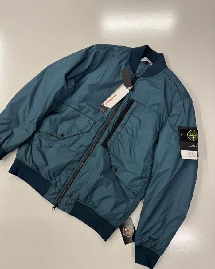 40923 STONE ISLAND GARMENT DYED CRINKLE REPS NYLON WITH PRIMALOFT-TC BOMBER JACKET IN TEAL GREEN -  Large / P2P 23.5” - Image 1