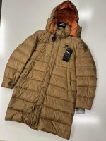 Mens Blauer Usa Long Down Jacket With Hood in Light Brown
