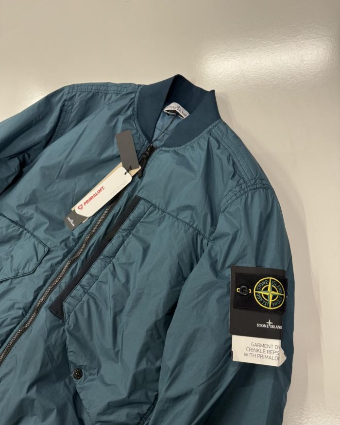 40923 STONE ISLAND GARMENT DYED CRINKLE REPS NYLON WITH PRIMALOFT-TC BOMBER JACKET IN TEAL GREEN -  Large / P2P 23.5” - Image 2