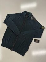 Brand new Stone Island 566T1 ‘Dust Color’ Treatment Cardigan knit in pure wool In Blue - Large  / P2P 22”