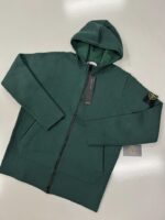 Stone Island 556B3 Hooded cardigan knit in double face knit in green  -  Large / p2p 22”