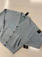 Stone Island 66255 V-neck cardigan sweatshirt in heavy textured fleece - Colour Sky Blue - Large / p2p 25” - Image 4