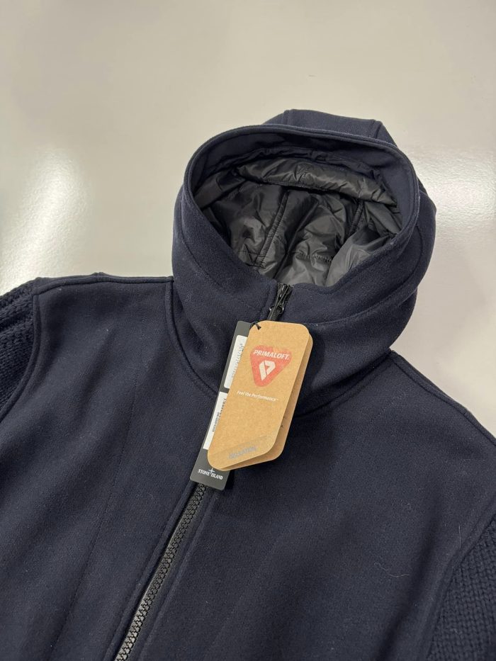 Stone Island 43930 Panno Speciale With Primaloft Insulation Technology + Shetland Knit Hooded Jacket In Marine Blue -Large / p2p 23” - Image 4