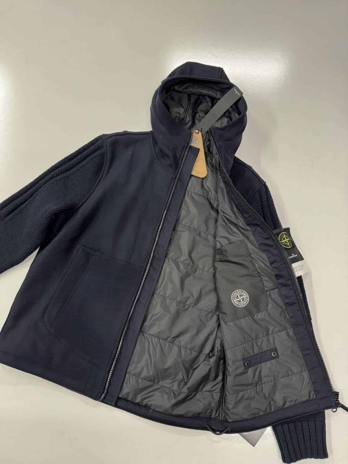 Stone Island 43930 Panno Speciale With Primaloft Insulation Technology + Shetland Knit Hooded Jacket In Marine Blue -Large / p2p 23” - Image 6