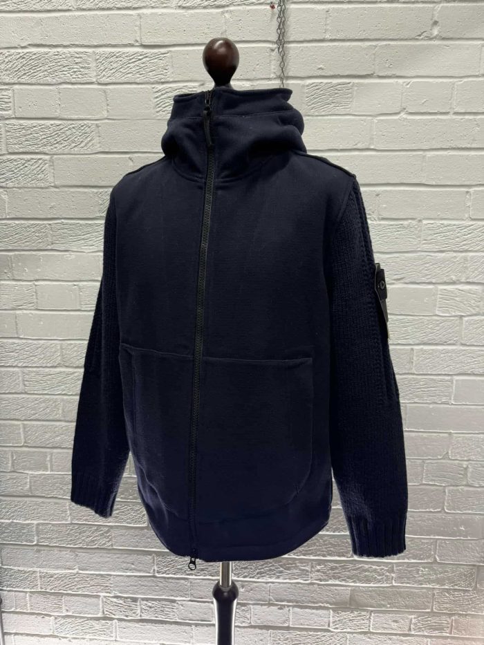 Stone Island 43930 Panno Speciale With Primaloft Insulation Technology + Shetland Knit Hooded Jacket In Marine Blue -Large / p2p 23” - Image 8