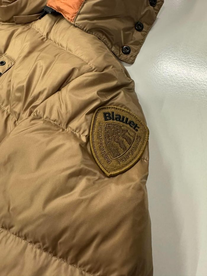 Mens Blauer Usa Long Down Jacket With Hood in Light Brown - Image 4