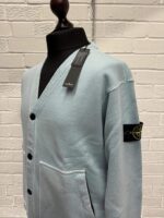 Stone Island 66255 V-neck cardigan sweatshirt in heavy textured fleece - Colour Sky Blue - Large / p2p 25” - Image 8