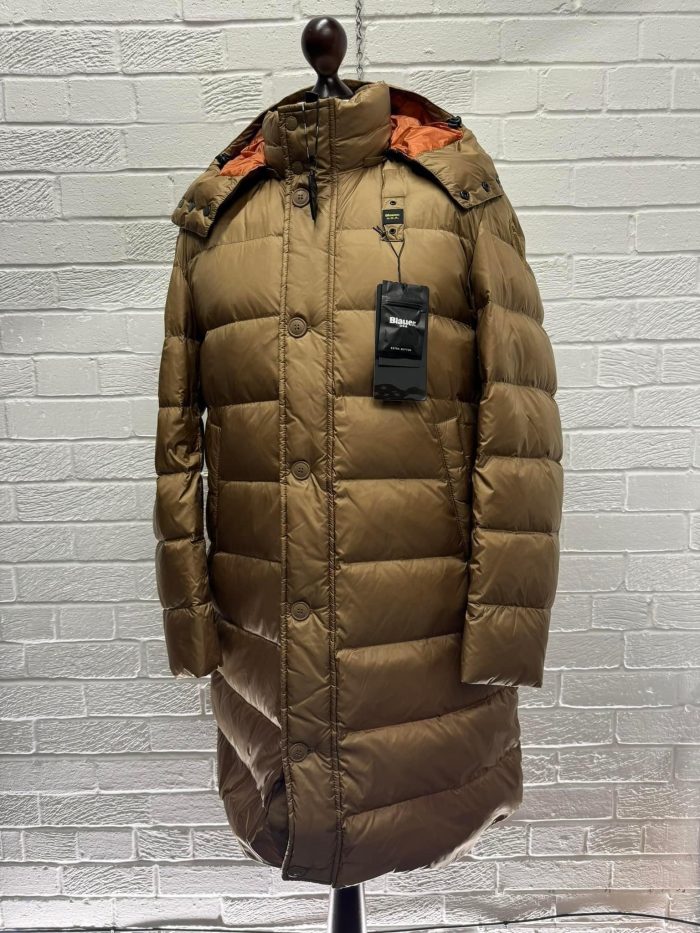 Mens Blauer Usa Long Down Jacket With Hood in Light Brown - Image 10