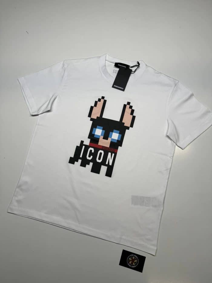 Dsquared2 Pixel dog T-shirt in white. - Image 1