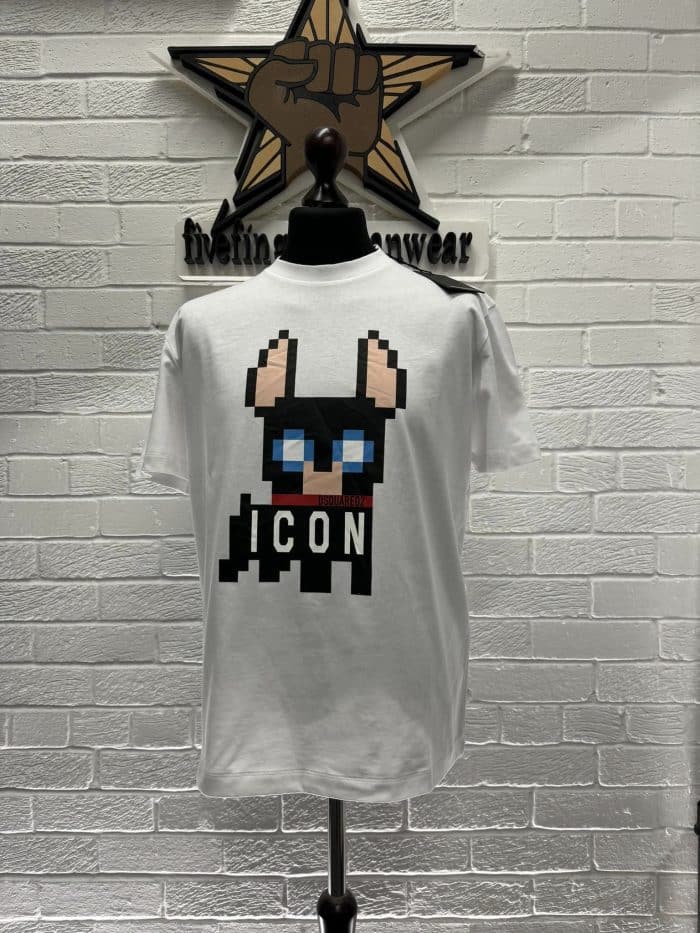 Dsquared2 Pixel dog T-shirt in white. - Image 3