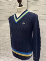 Lacoste winter cable knit wool pullover in navy   -  Size 3 / Small / P2P 20” - Image 2
