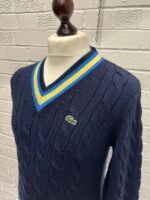 Lacoste winter cable knit wool pullover in navy   -  Size 3 / Small / P2P 20” - Image 6
