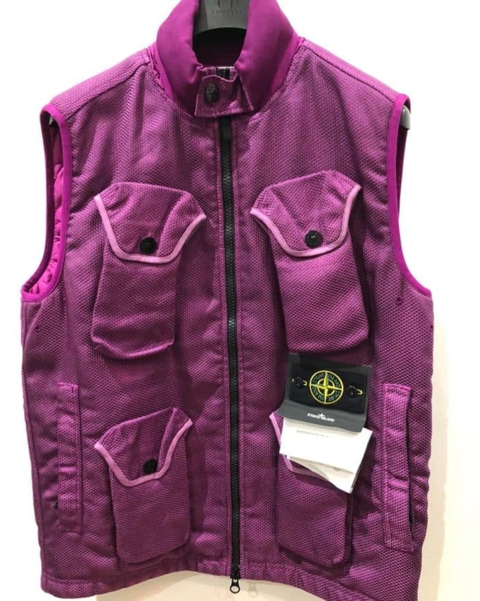 Stone Island G0224 Modified Panama 6/3 HT Nylon + Leather With Primaloft®-Tc Gilet In Purple - Image 5