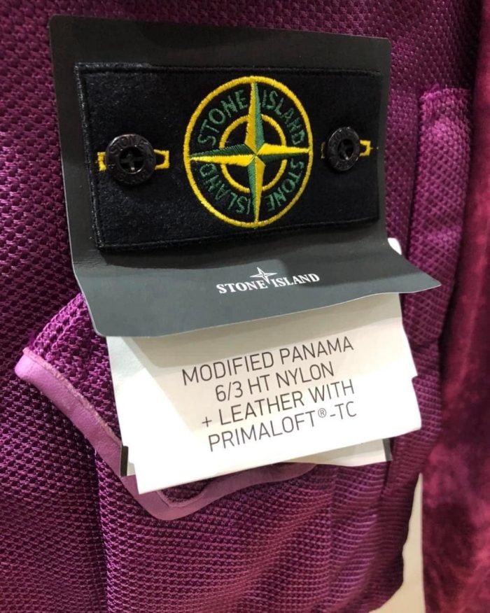 Stone Island G0224 Modified Panama 6/3 HT Nylon + Leather With Primaloft®-Tc Gilet In Purple - Image 7