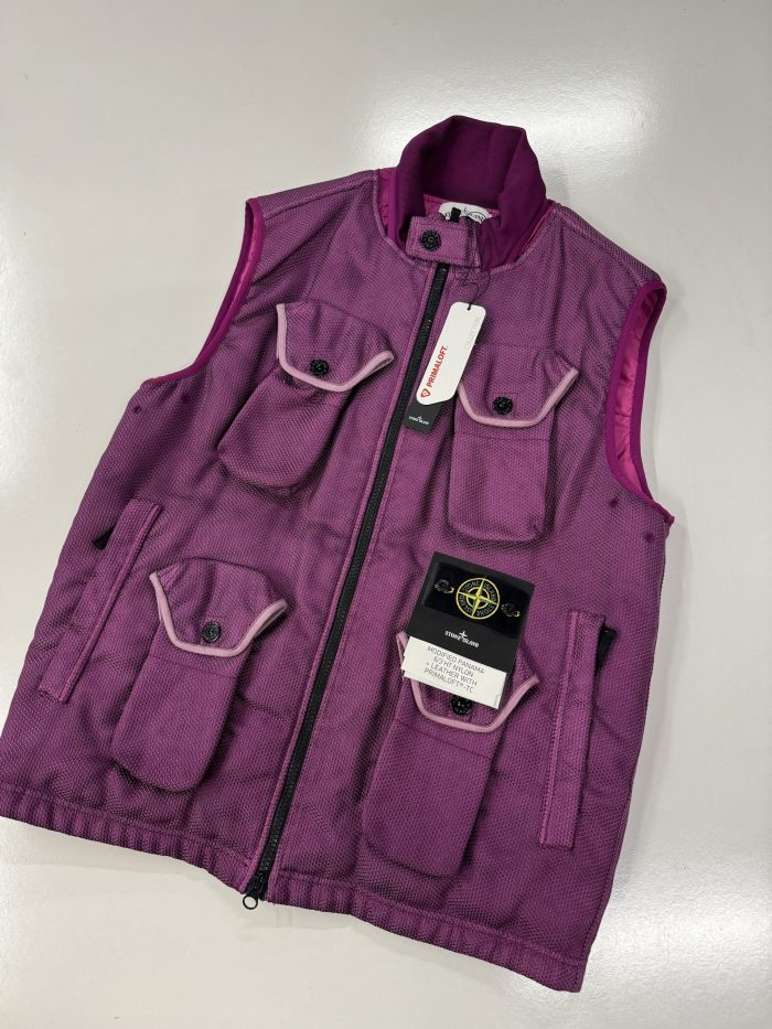 Stone Island G0224 Modified Panama 6/3 HT Nylon + Leather With Primaloft®-Tc Gilet In Purple - Image 1