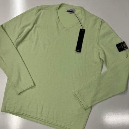 Stone Island 501B0 V-neck knit in cotton/nylon -   Lt Green  -   Large  / 22” p2p