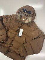 C.P. Company Eco-Chrome R Hooded Down Goggle Jacket  in Chestnut Brown - Image 3