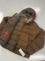 C.P. Company Eco-Chrome R Hooded Down Goggle Jacket  in Chestnut Brown - Image 5