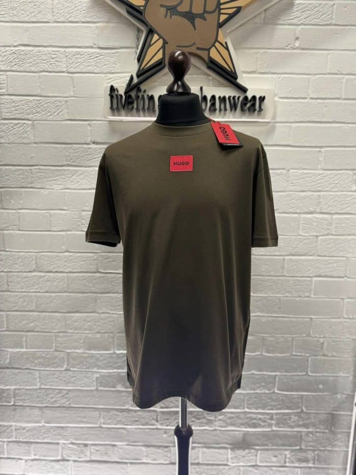 Hugo Boss s/s Didagolino212 contrast box logo T-shirt in khaki - Image 4