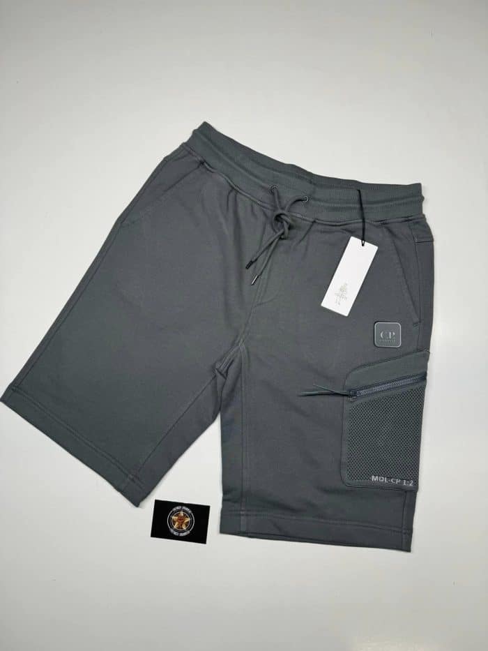 CP Company Diagonal Raised Fleece Metropolis Jogging Bermuda in Grey - Image 1
