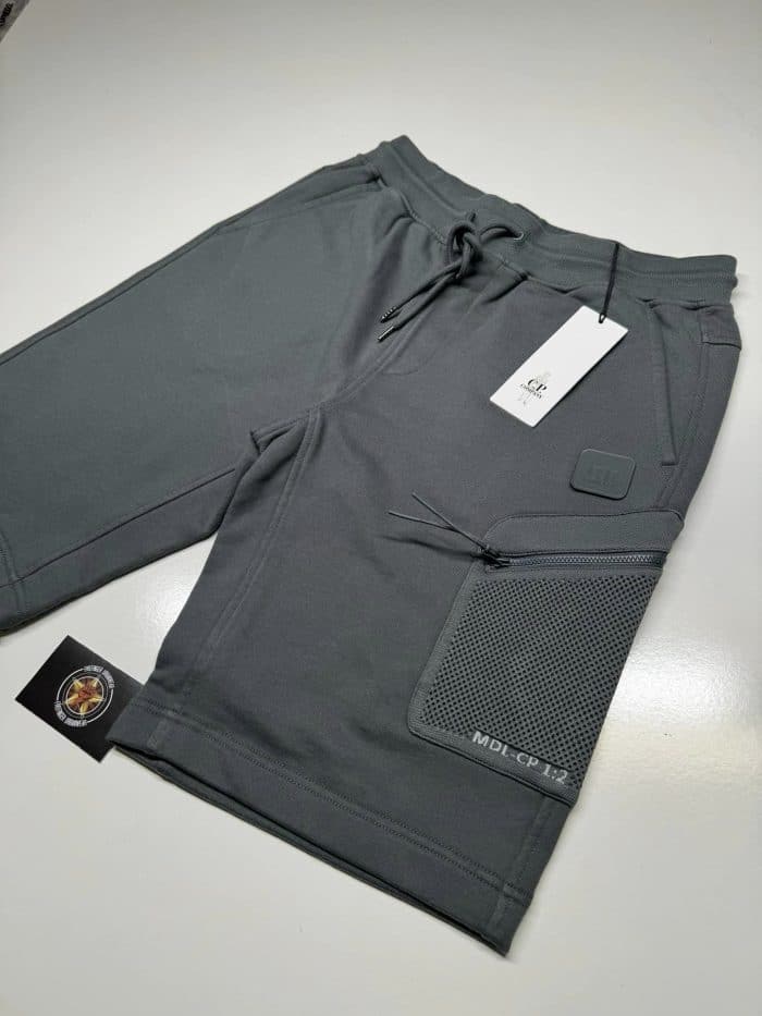 CP Company Diagonal Raised Fleece Metropolis Jogging Bermuda in Grey - Image 3
