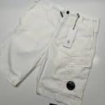 CP Company 250A Bermuda Cargo Shorts in 50 fili stretch - White