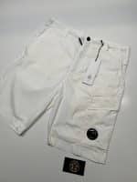CP Company 250A Bermuda Cargo Shorts in 50 fili stretch - White