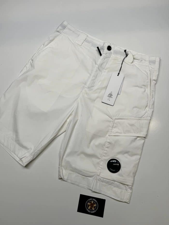 CP Company 250A Bermuda Cargo Shorts in 50 fili stretch - White - Image 1