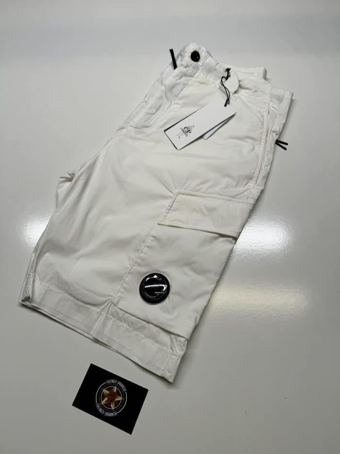 CP Company 250A Bermuda Cargo Shorts in 50 fili stretch - White - Image 7