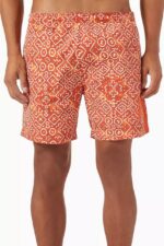 C.P. COMPANY Inca Print Swim Shorts in Flatt Nylon- Orange - Image 4
