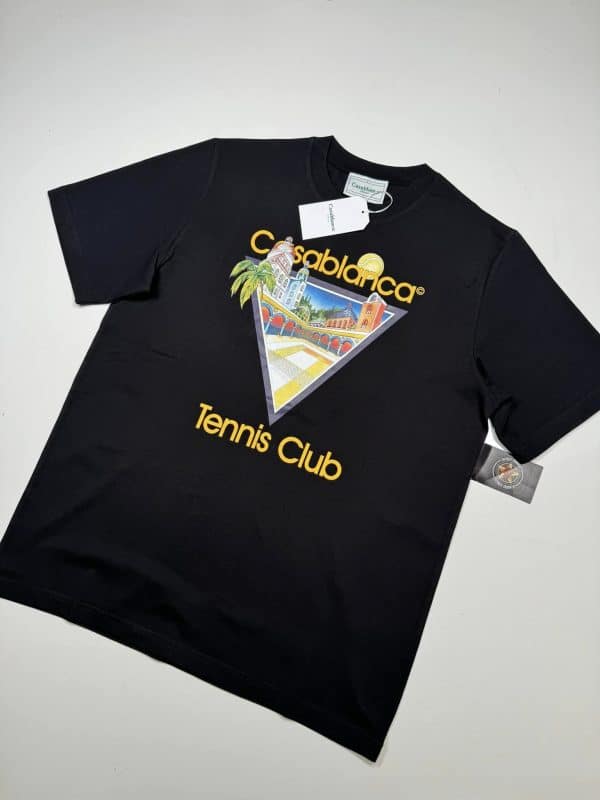 Casablanca Tennis Club Icon Print T-Shirt in Black - Fivefinger