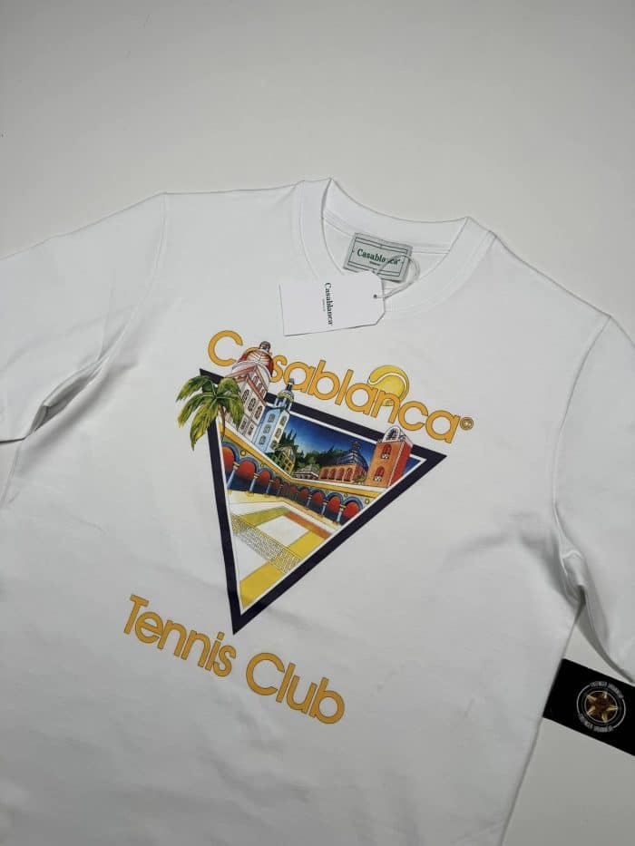 Casablanca Tennis Club Icon Print T-Shirt in White - Image 3