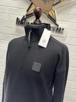 C.P Company Metropolis Series Diagonal Raised Fleece 1/4 zip Sweatshirt in black    -  Size XS  / 20” p2p - Image 5