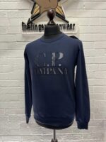 CP Company Light Fleece mixed Crew Sweatshirt in Navy - Image 2