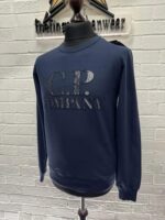CP Company Light Fleece mixed Crew Sweatshirt in Navy - Image 3
