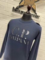 CP Company Light Fleece mixed Crew Sweatshirt in Navy - Image 4