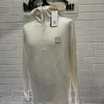 C.P. Company Metropolis Series Diagonal Raised Fleece pop over zip Hooded Sweatshirt in White.
