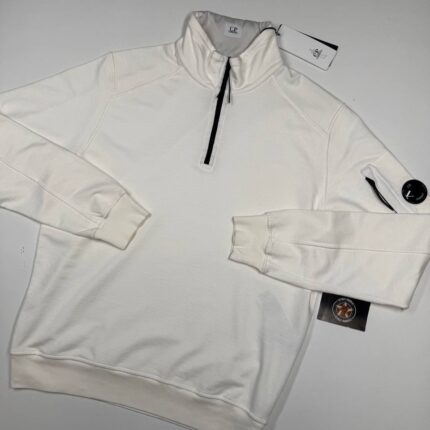 CP company Light Fleece 1/4 zip Sweatshirt in White  - Large / 22.5” p2p