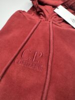 CP Company 262A Brushed & Emerized Diagonal Fleece Hoodie in scooter red. - Image 3