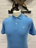 C.P Company Slim Fit Stretch Piquet Polo Shirt in Sky Blue - Image 5
