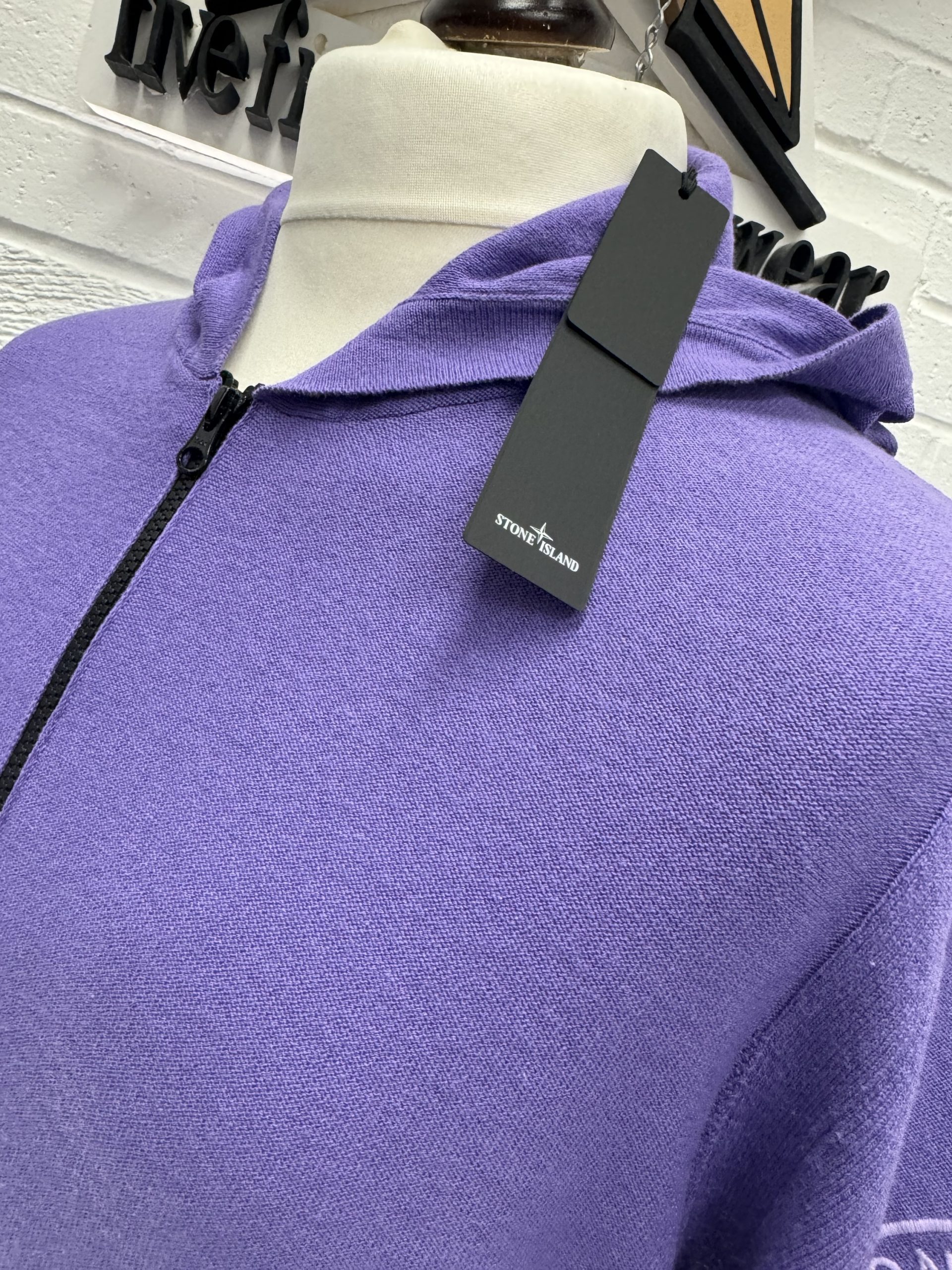Stone Island 511B9 LAVENDER Hooded cardigan knit in light raw hand 