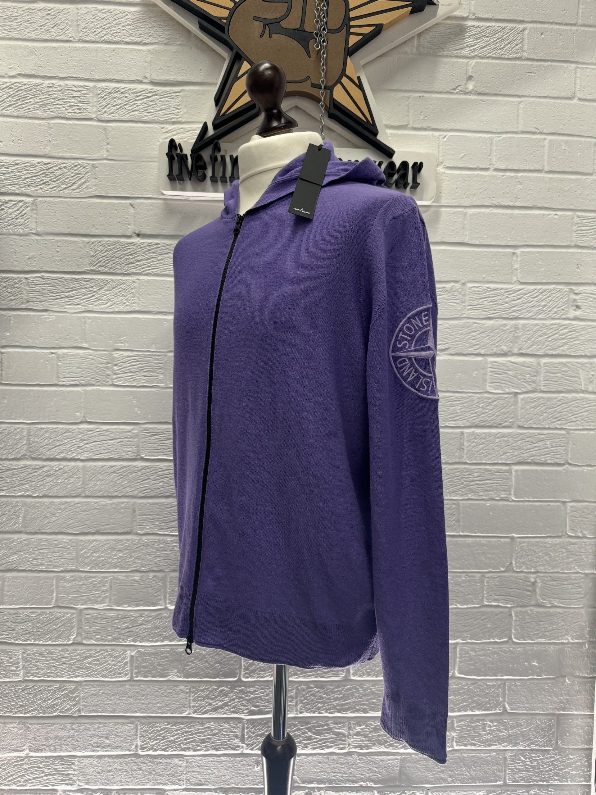 Stone Island 511B9 LAVENDER Hooded cardigan knit in light raw hand 