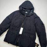 CP Company 252A Flatt Nylon Long down hooded jacket in Black