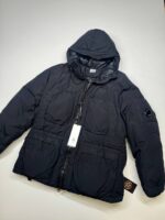 CP Company 252A Flatt Nylon Long down hooded jacket in Black