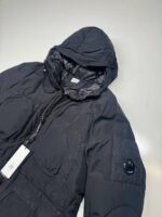 CP Company 252A Flatt Nylon Long down hooded jacket in Black - Image 3