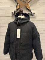 CP Company 252A Flatt Nylon Long down hooded jacket in Black - Image 9